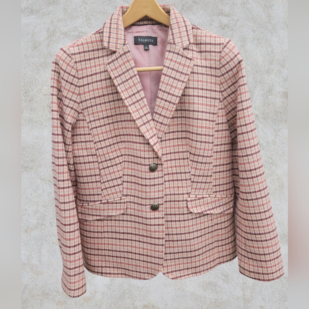 NWOT Talbots 6 Classic Wool Blend Shetland Blazer - Plaid